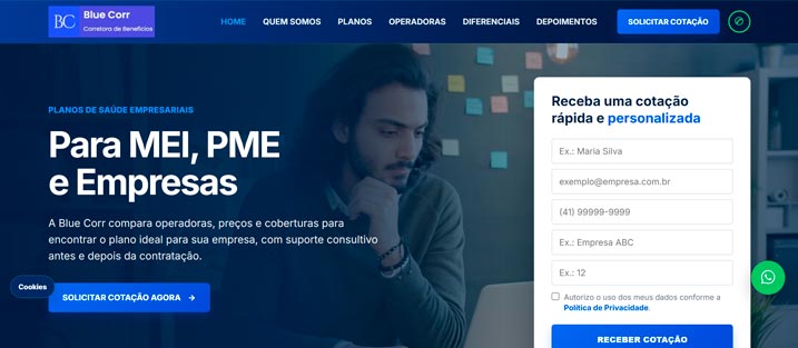 Site para performance da Blue Corr Corretora