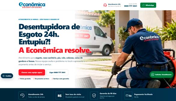 Hero da Landing Page da Desentupidora Econômica